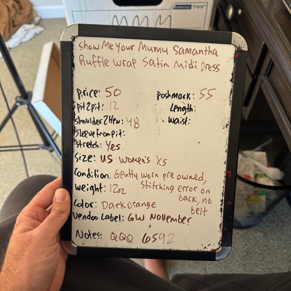 Show Me Your Mumu Samantha Ruffle Wrap Satin Midi Dress US Women's XS - Picture 7 of 7